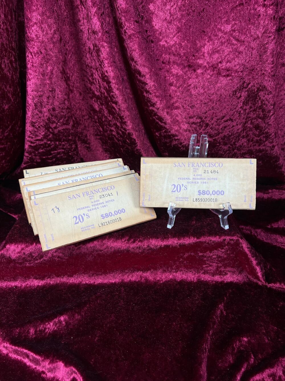 Vintage Wood Bank Currency $20 Banding Boards Federal Reserve San Francisco Set